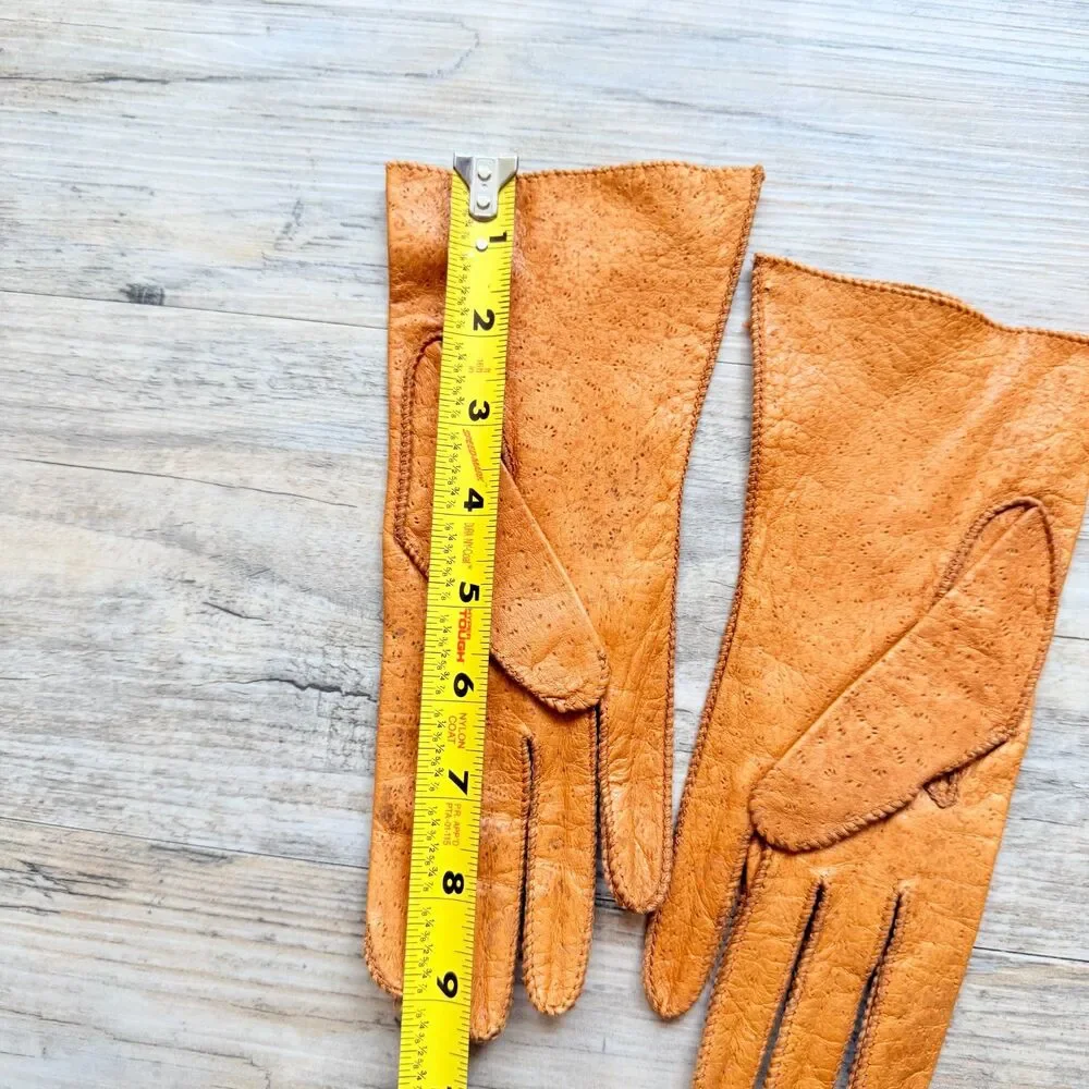 Vintage Peccary Leather Gloves Tan Soft Driving Dress Unlined Classic Pigskin